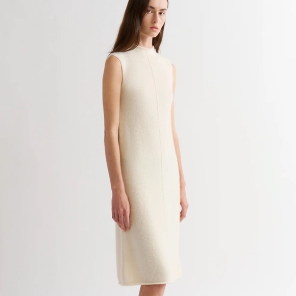 Pure Dkny Dresses & Skirts - DKNY Pure Ivory Wool Angora High Neck Sleeveless Sheath Dress